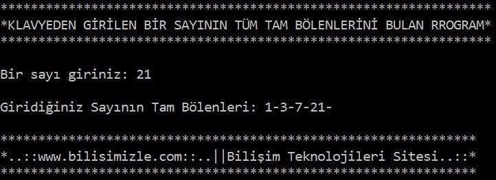  C# ile Girilen Sayının Tam Bölenlerini Bulan Program