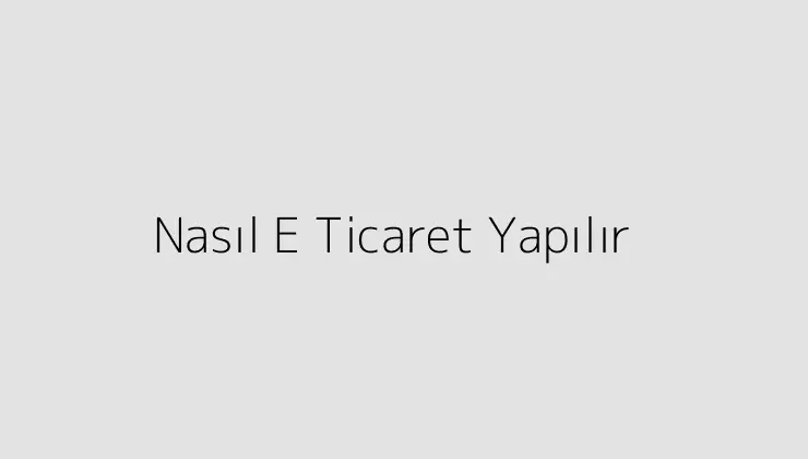 Nasıl E Ticaret Yapılır